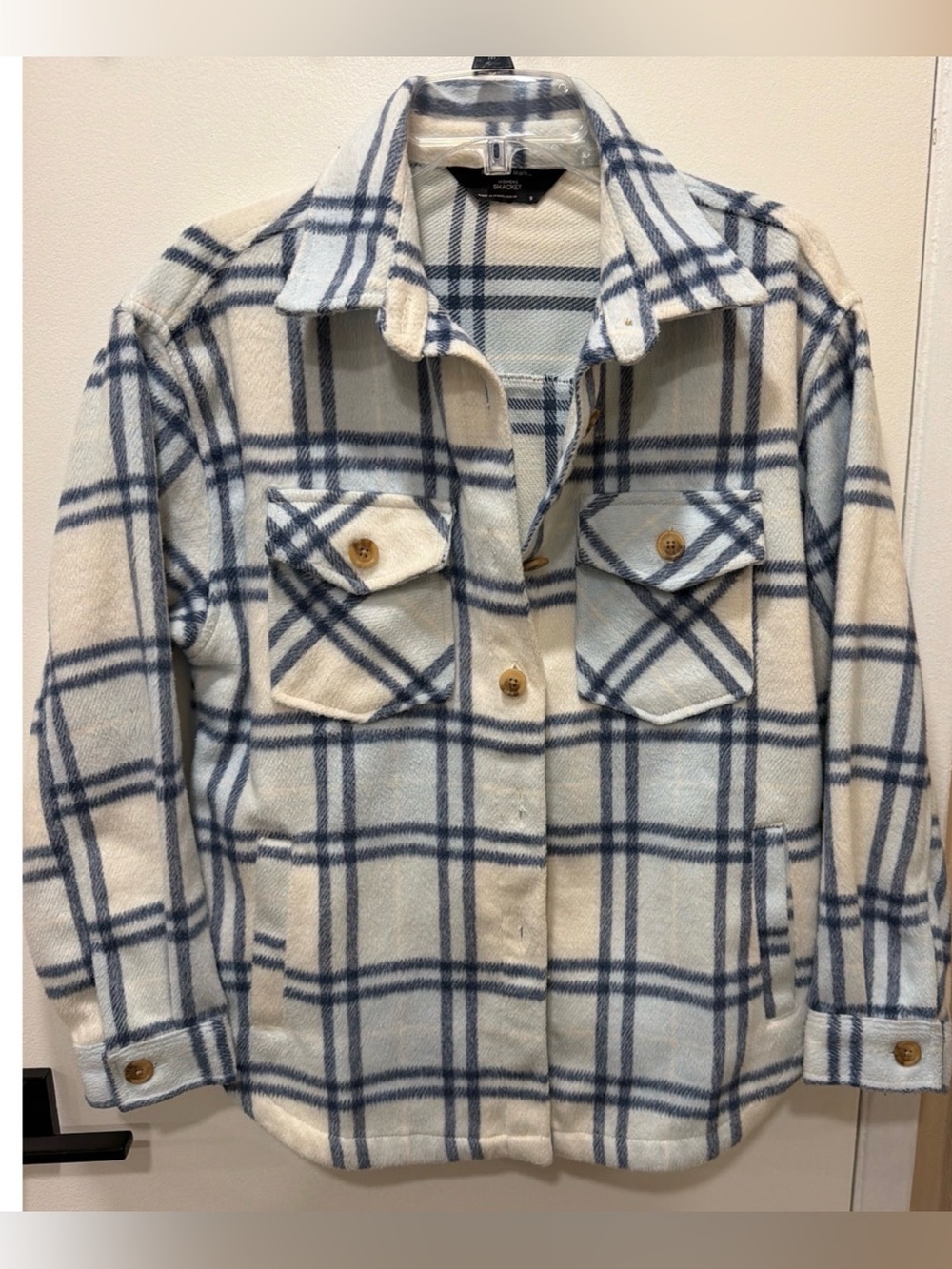 Member's Mark Cozy Oversized Blue Plaid Shacket Button Down
